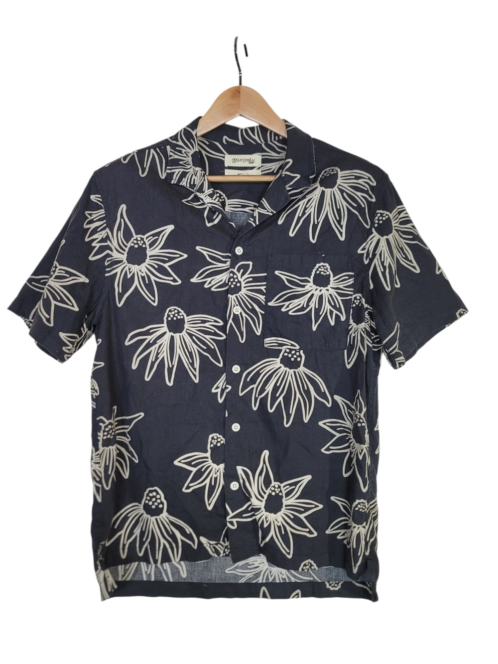 Madewell ashy black Boxy fit Button-Down Short-Sleeve Shirt Ivory Floral Print